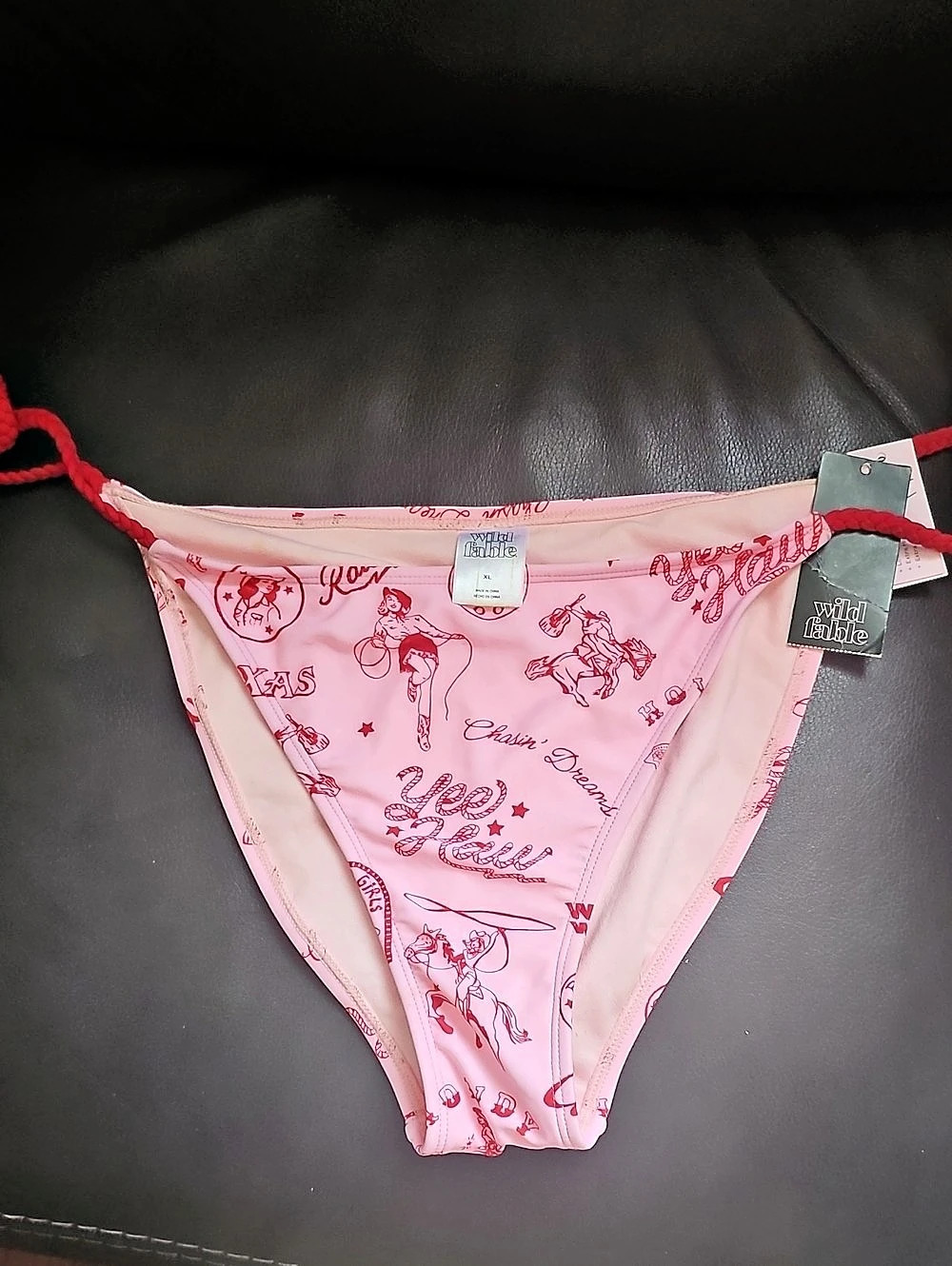 Wild Fable Cowgirl Print Side-Tie Bikini Bottom Pink & Red XL